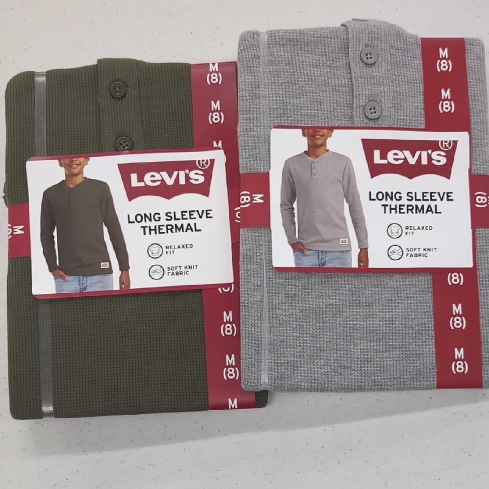 Levi's Boy's Long Sleeve Thermal Shirt - Green and Gray